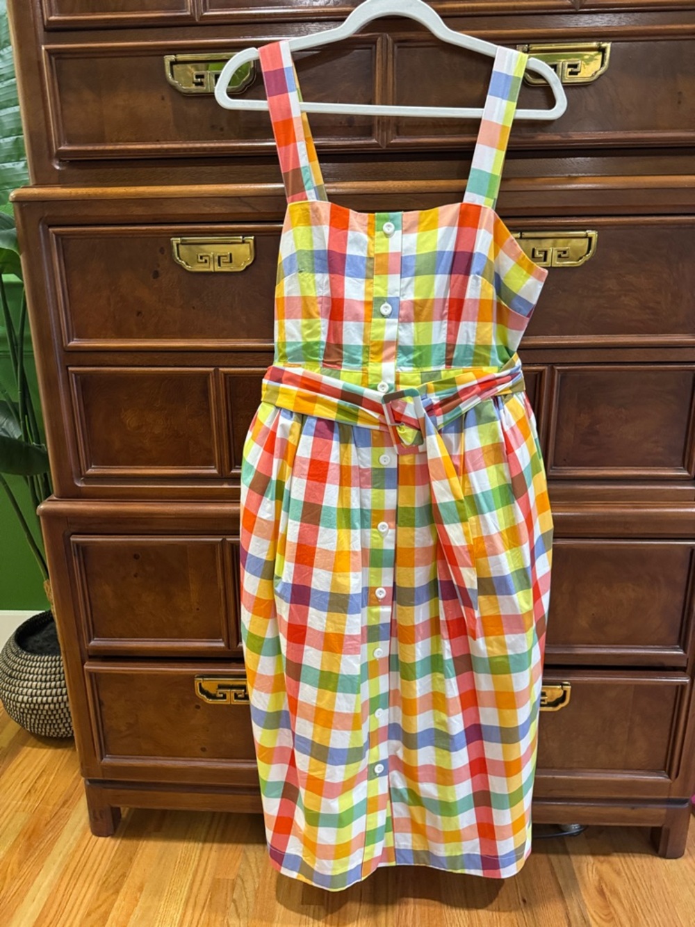 Christopher John Rogers Gingham Button-Front Sundress with Belt